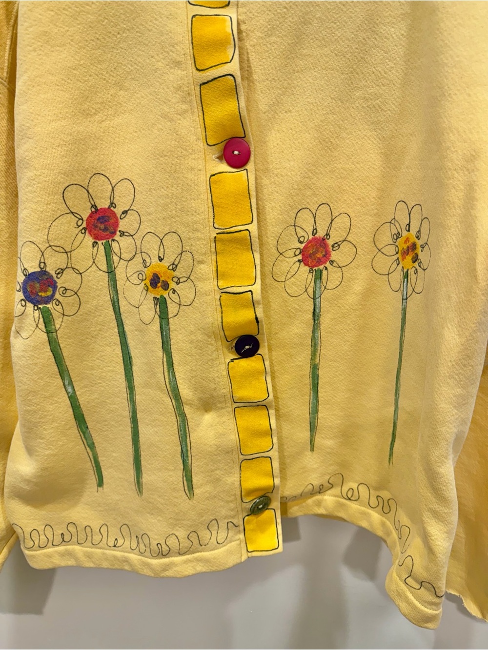 VINTAGE AUTHENTIC PIGMENT Floral Butter Yellow Cardigan - Picture 2 of 5